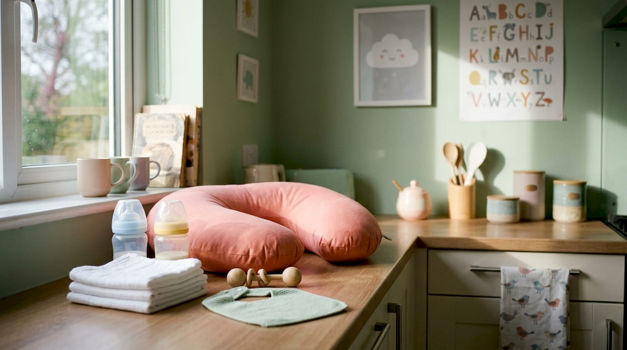 Twin feeding tools arranged on nursery table