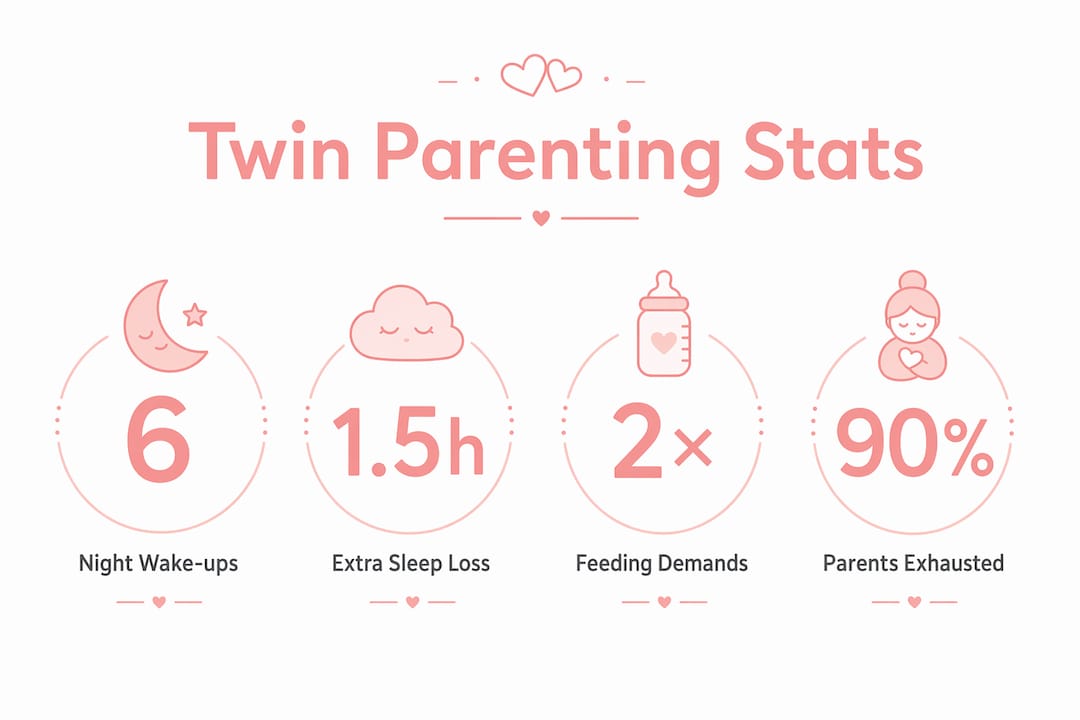 Infographic with key statistics about twin parenting exhaustion