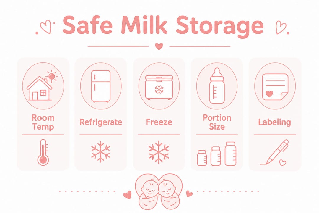 Infographic showing safe breast milk storage steps