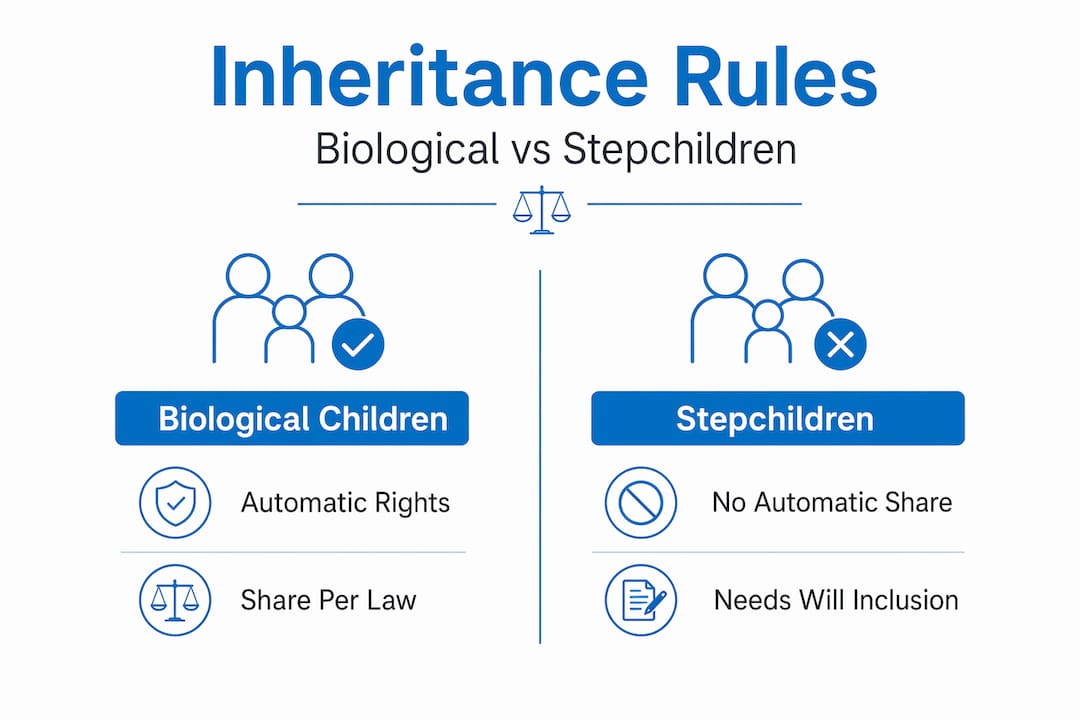 Infographic inheritance rules biological vs stepchildren