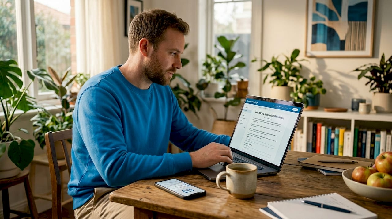 Person reviewing AI will at kitchen table
