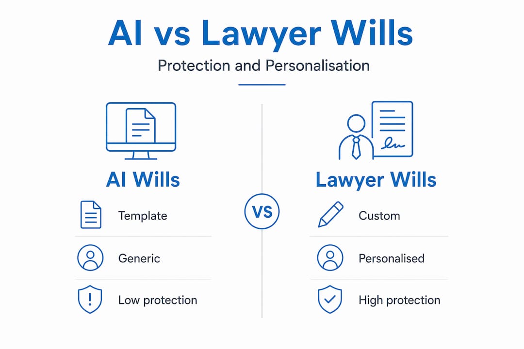 Infographic comparing AI wills and lawyer wills