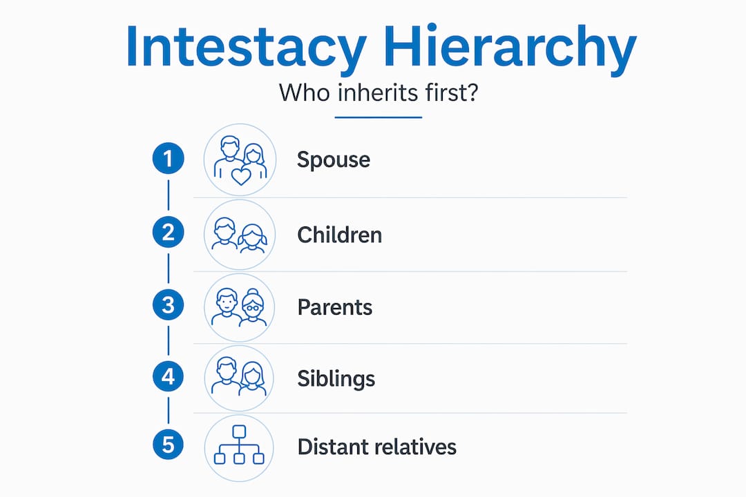 Hierarchy infographic showing intestacy order of heirs