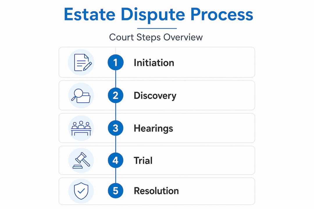 Vertical infographic outlining estate dispute court steps