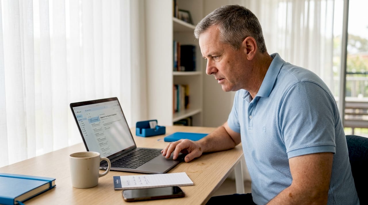 Man reviewing suspicious inheritance email