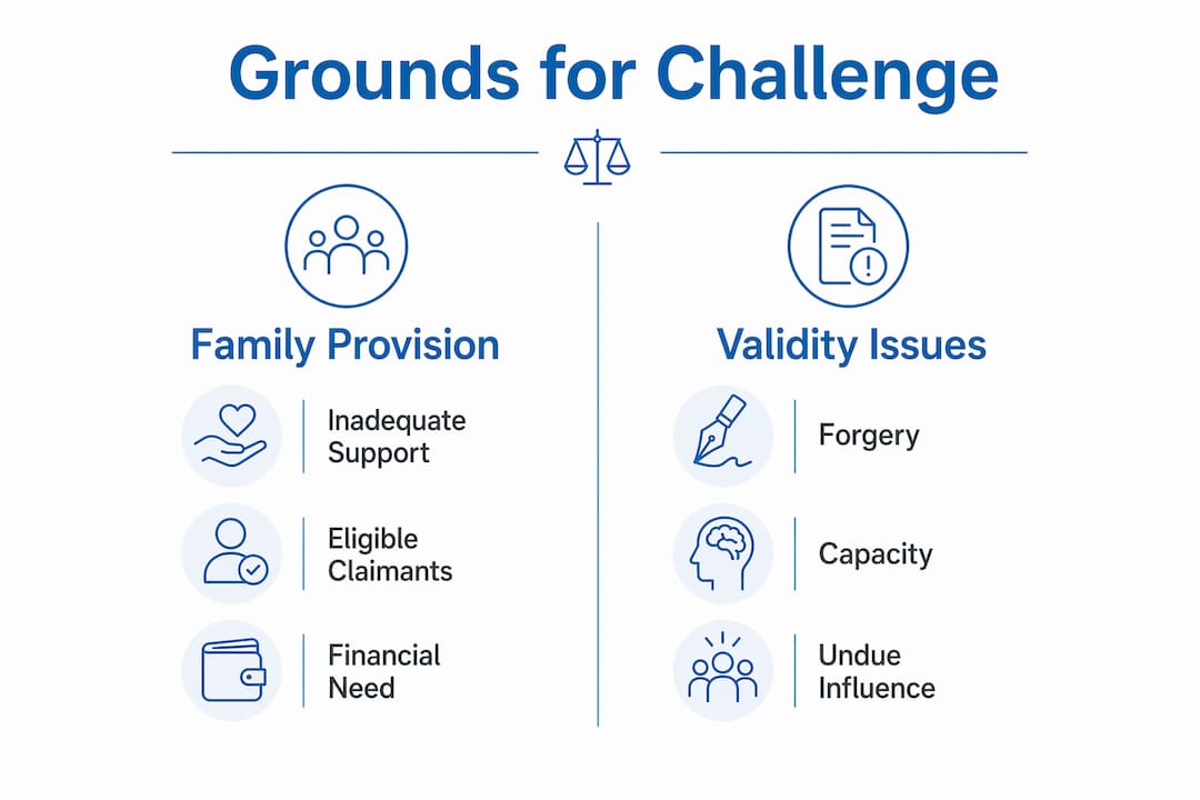 Infographic showing grounds to challenge a will in NSW