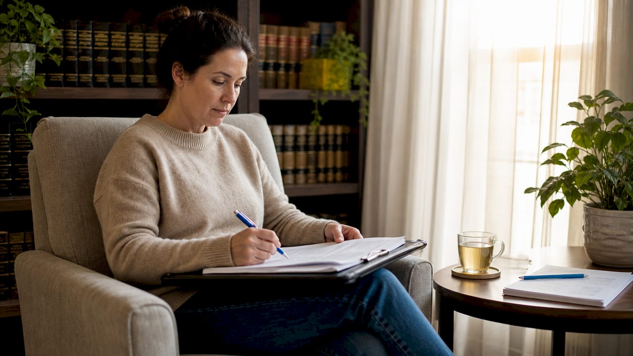 Hands drafting estate planning documents with pen