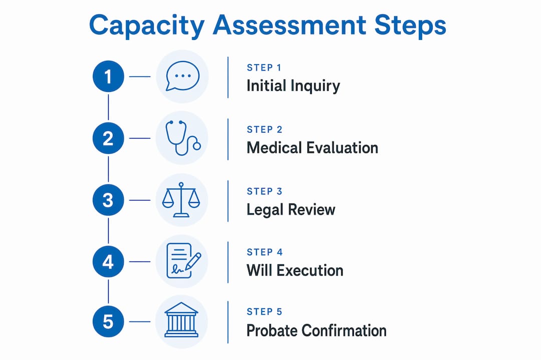 Infographic depicting testamentary capacity assessment steps
