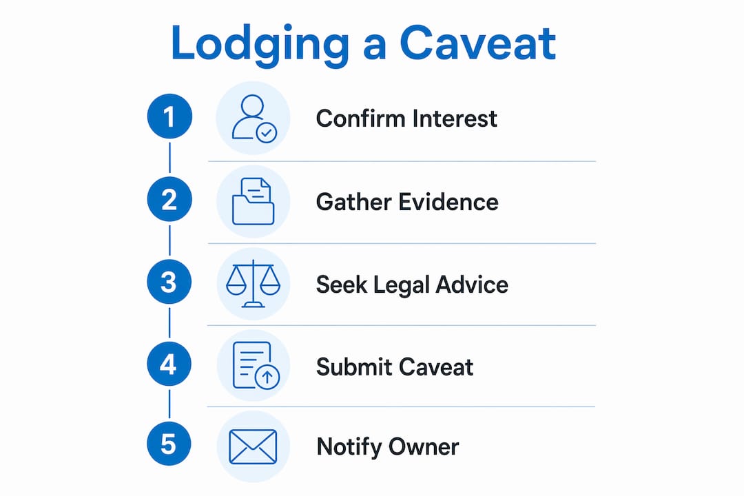 Infographic displaying steps to lodge a caveat