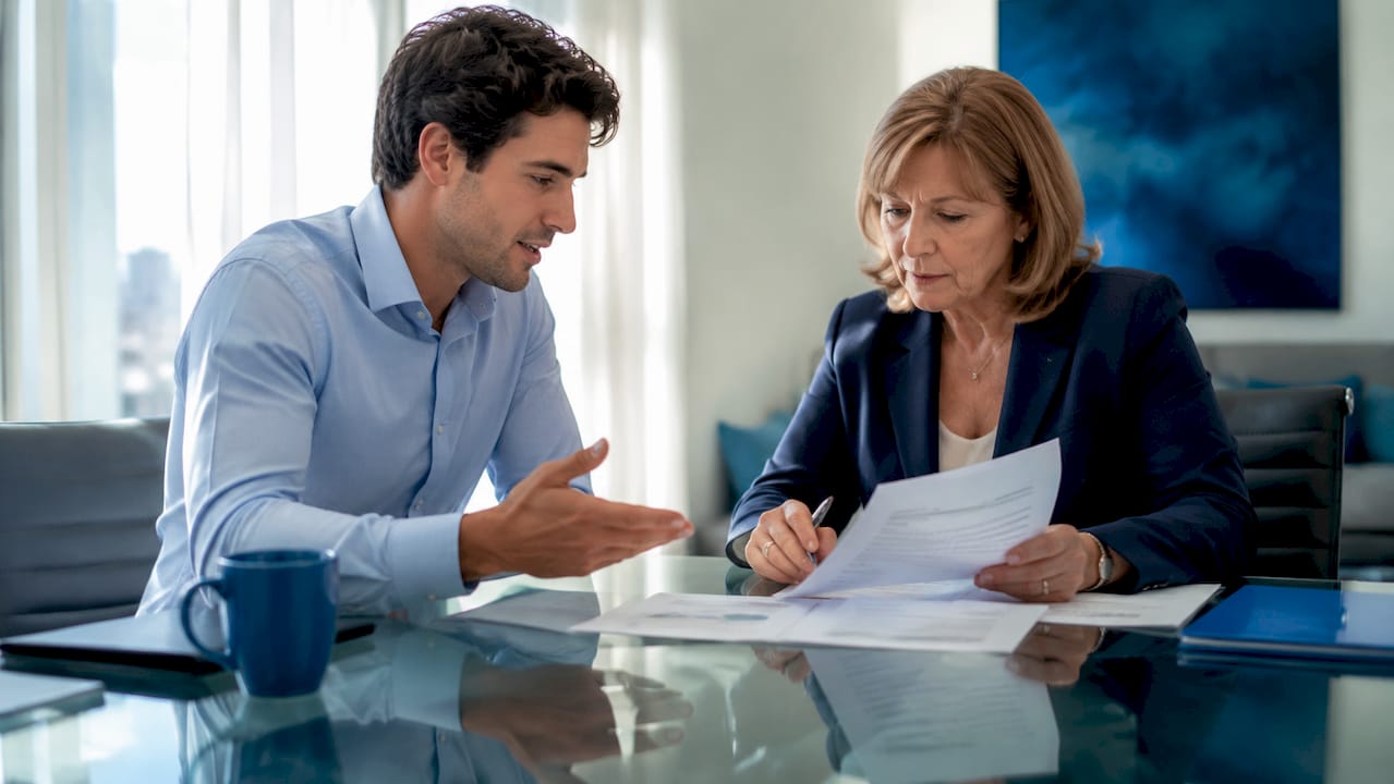 Attorney consulting client on financial matters
