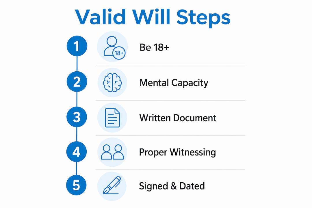 Infographic depicting legal requirements for a valid will in Victoria