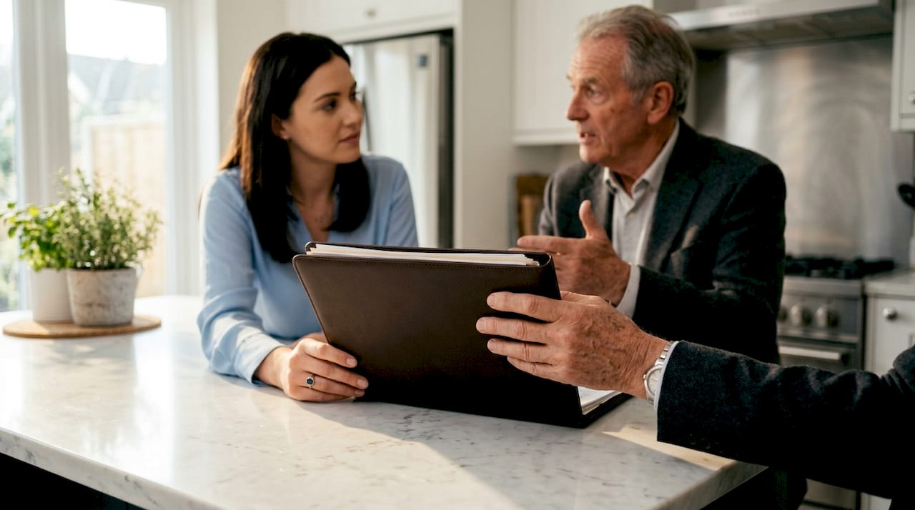 Hands holding estate documents during probate discussion