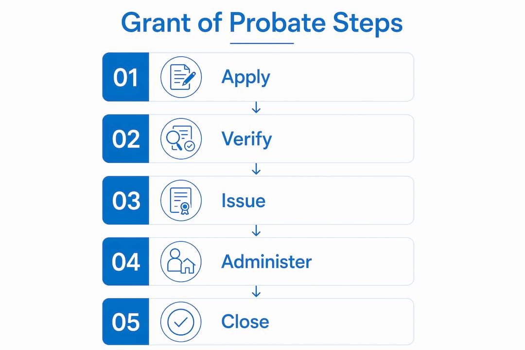 Infographic illustrating grant of probate process steps