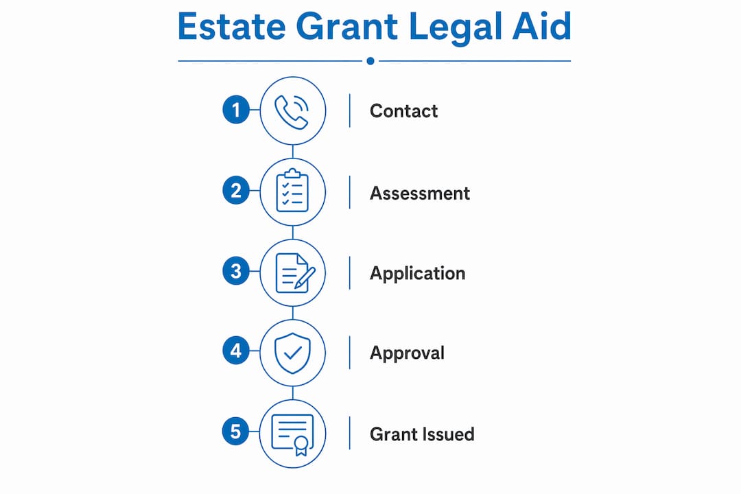 Infographic illustrating estate grant legal aid process steps