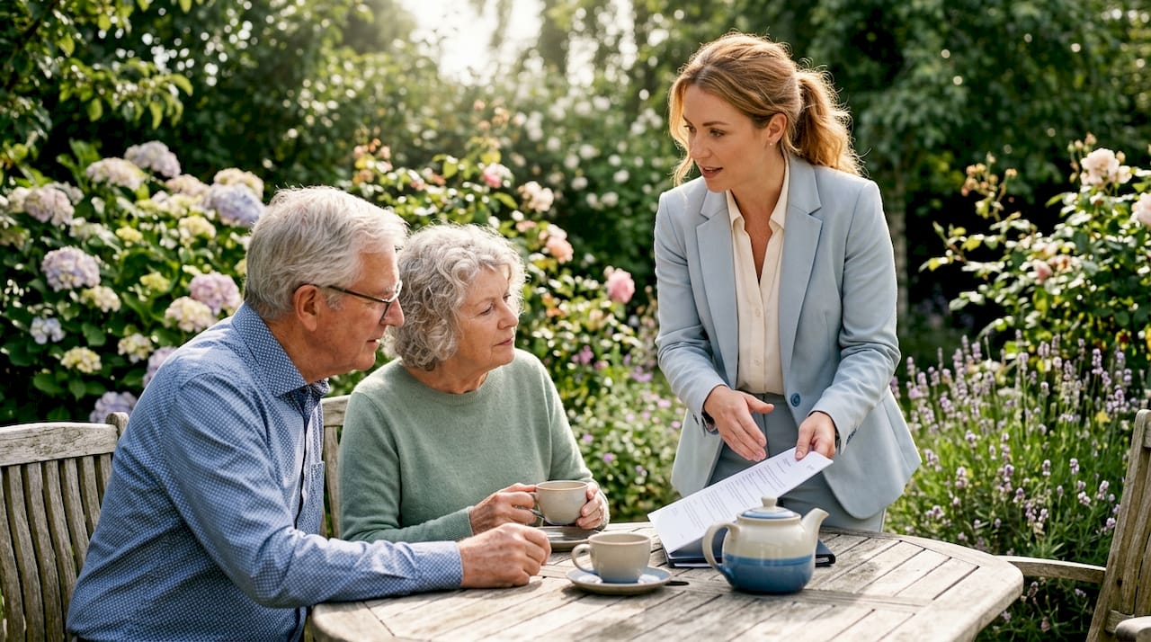 Legal advisor consulting elderly couple on estate claims