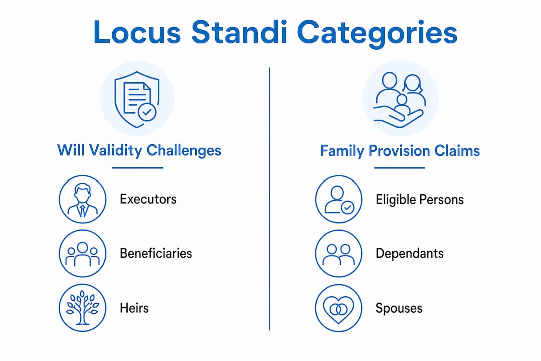 Infographic comparing locus standi categories in probate