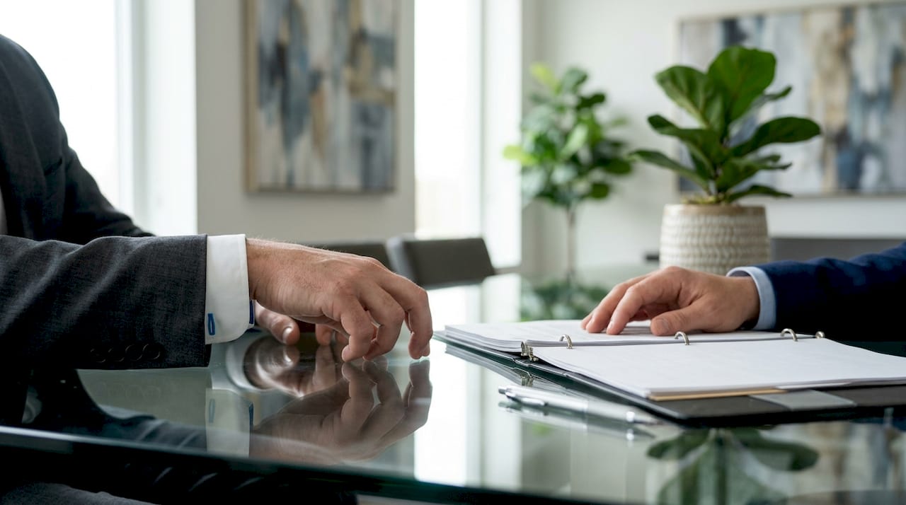 Two hands on table with legal documents