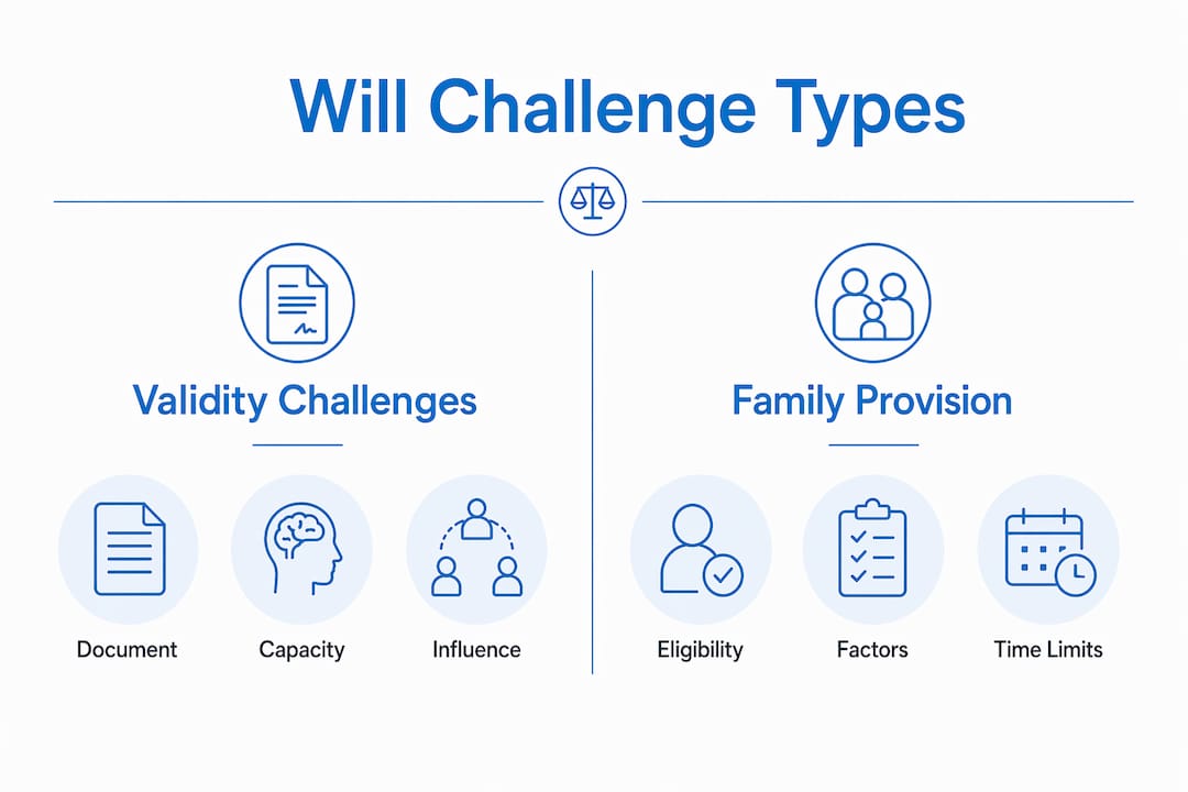 Infographic comparing will validity challenges and family provision claims