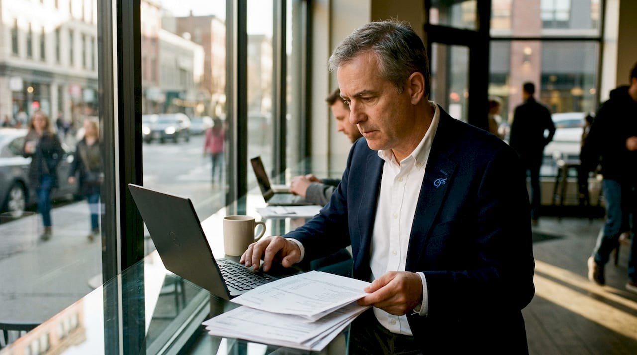 Forensic accountant reviewing financial documents