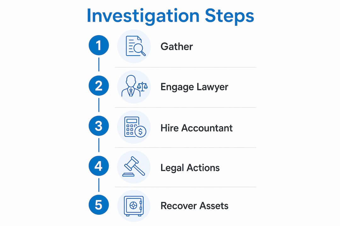 Infographic showing steps to investigate hidden assets