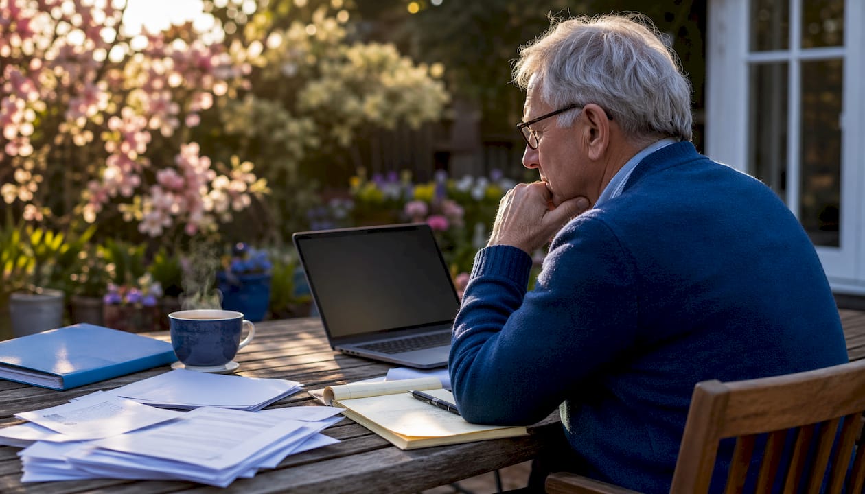 Man working on legal will service on laptop