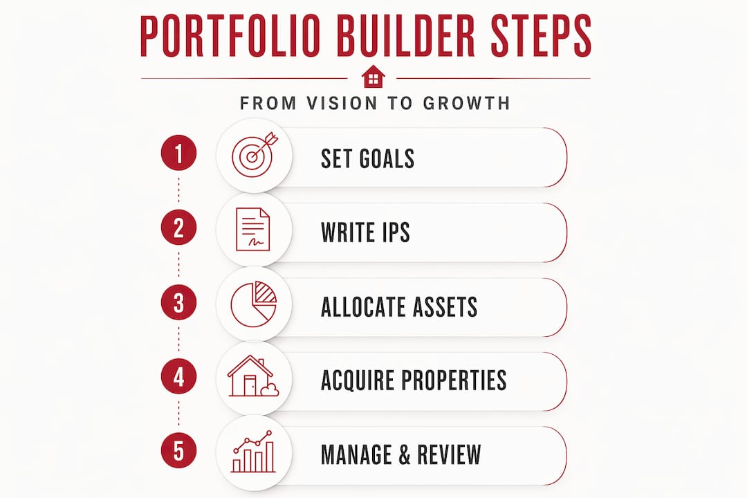 Vertical infographic of five luxury real estate steps