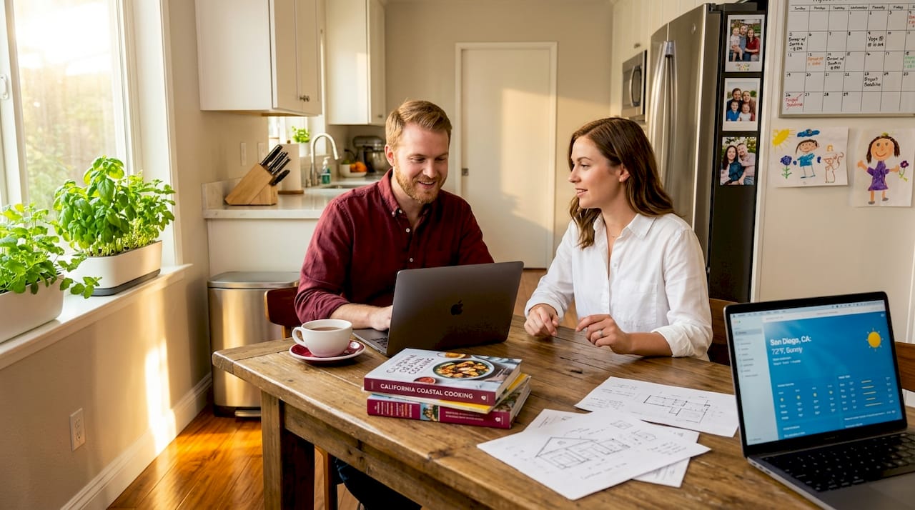 Couple comparing microclimate differences at home