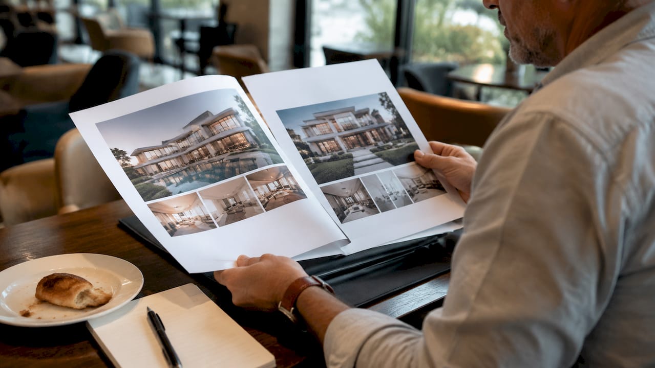 Hands comparing luxury property appraisal reports