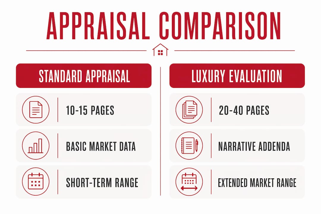 Infographic comparing standard and luxury property appraisals