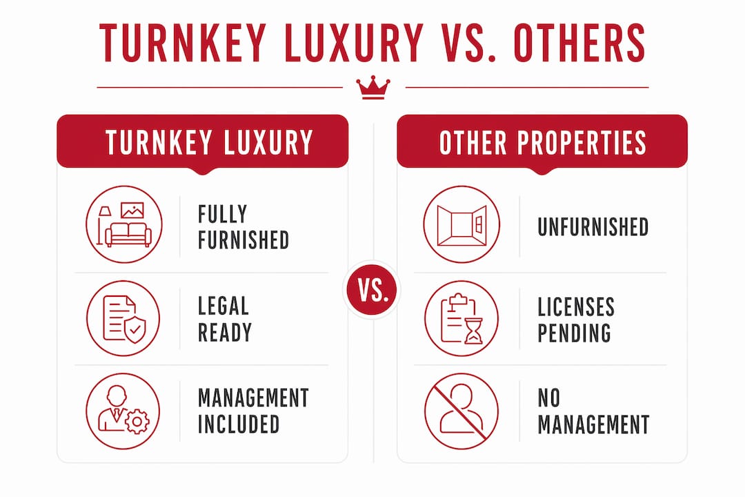 Infographic comparing turnkey luxury properties to other property types
