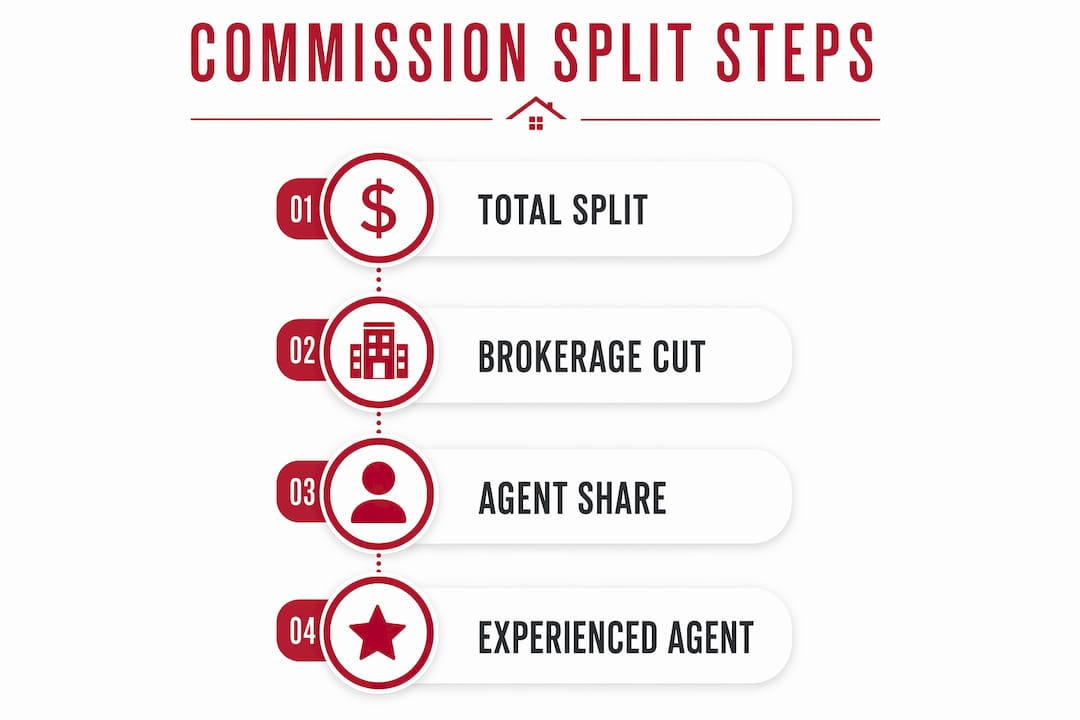 Infographic showing four steps of real estate commission split