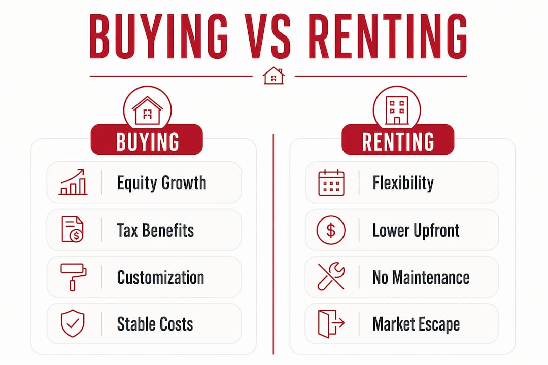 Infographic comparing buying and renting advantages