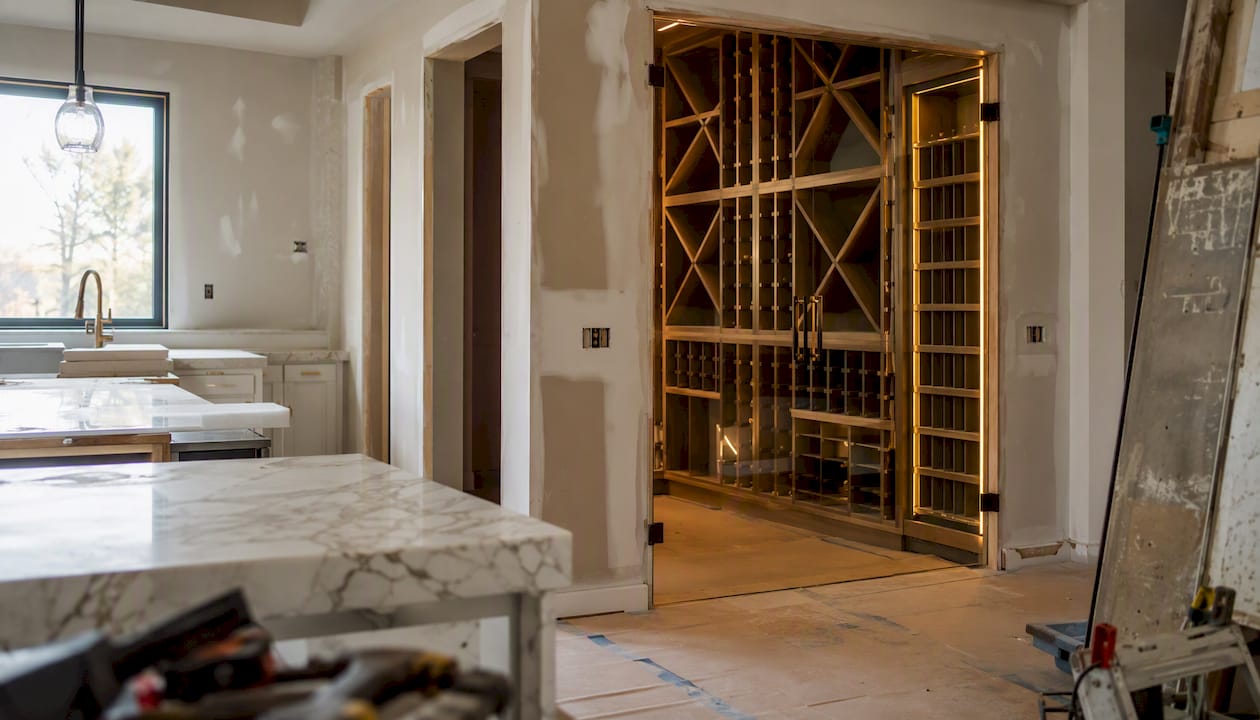Custom wine cellar renovation detail in luxury home