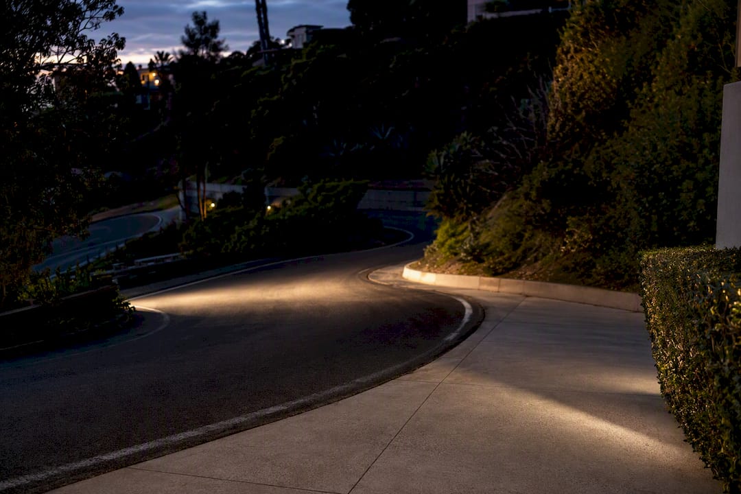 Hillside switchback street at dusk