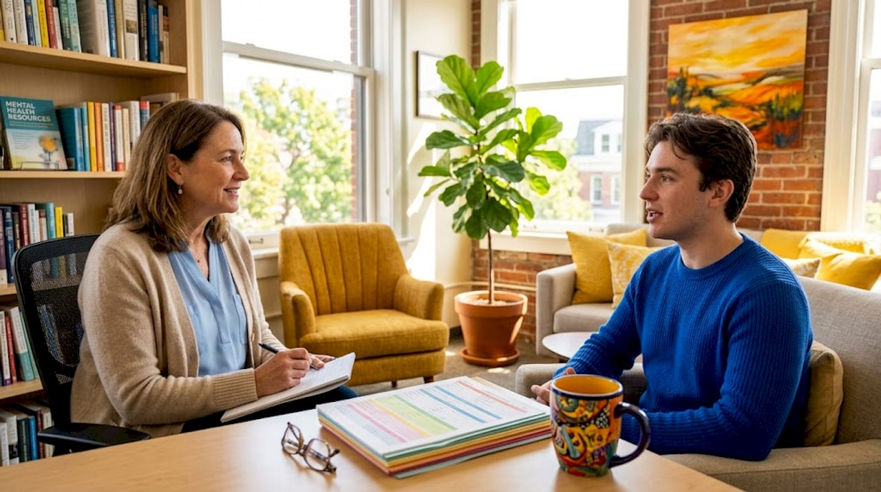 Psychiatrist interviewing patient in office