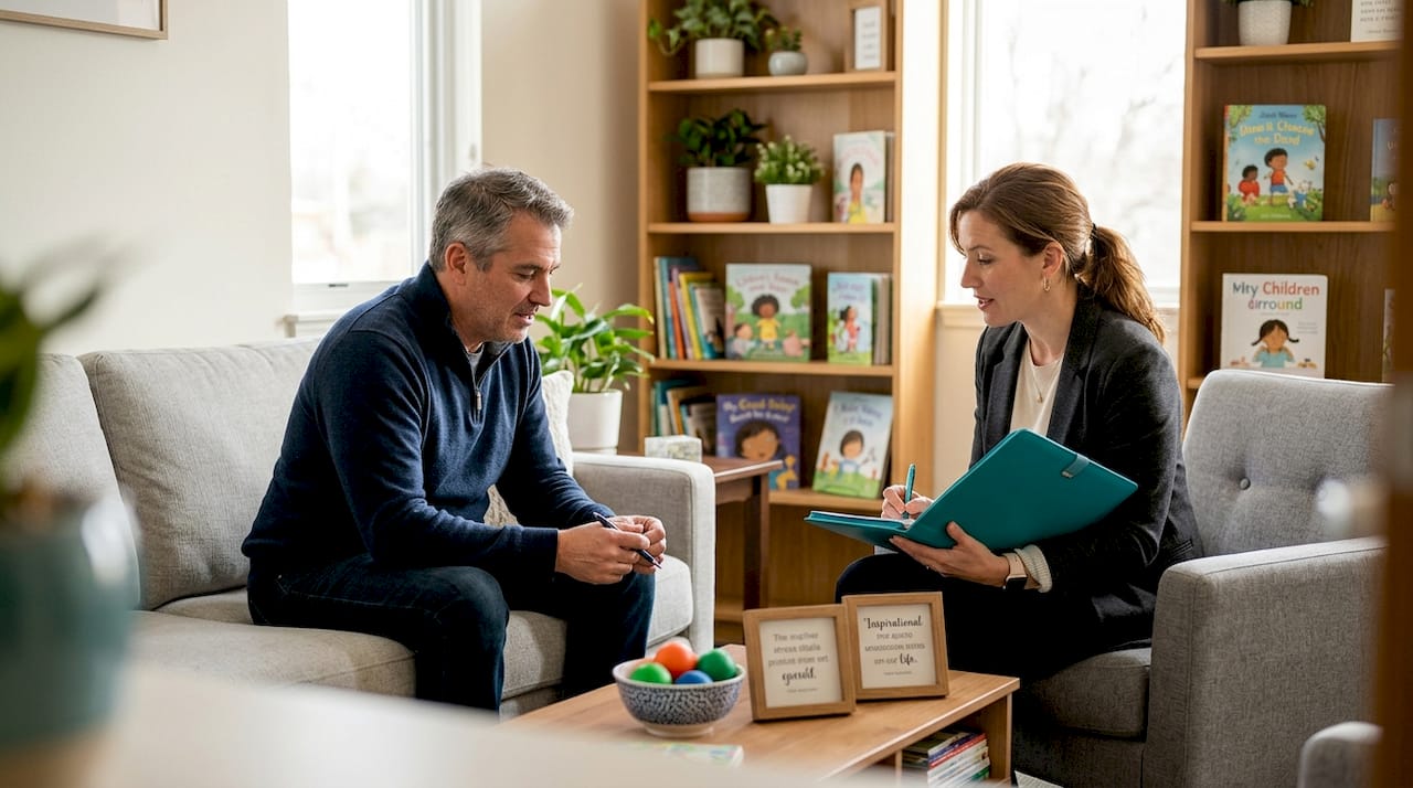 Therapist and patient discuss depression treatment at home
