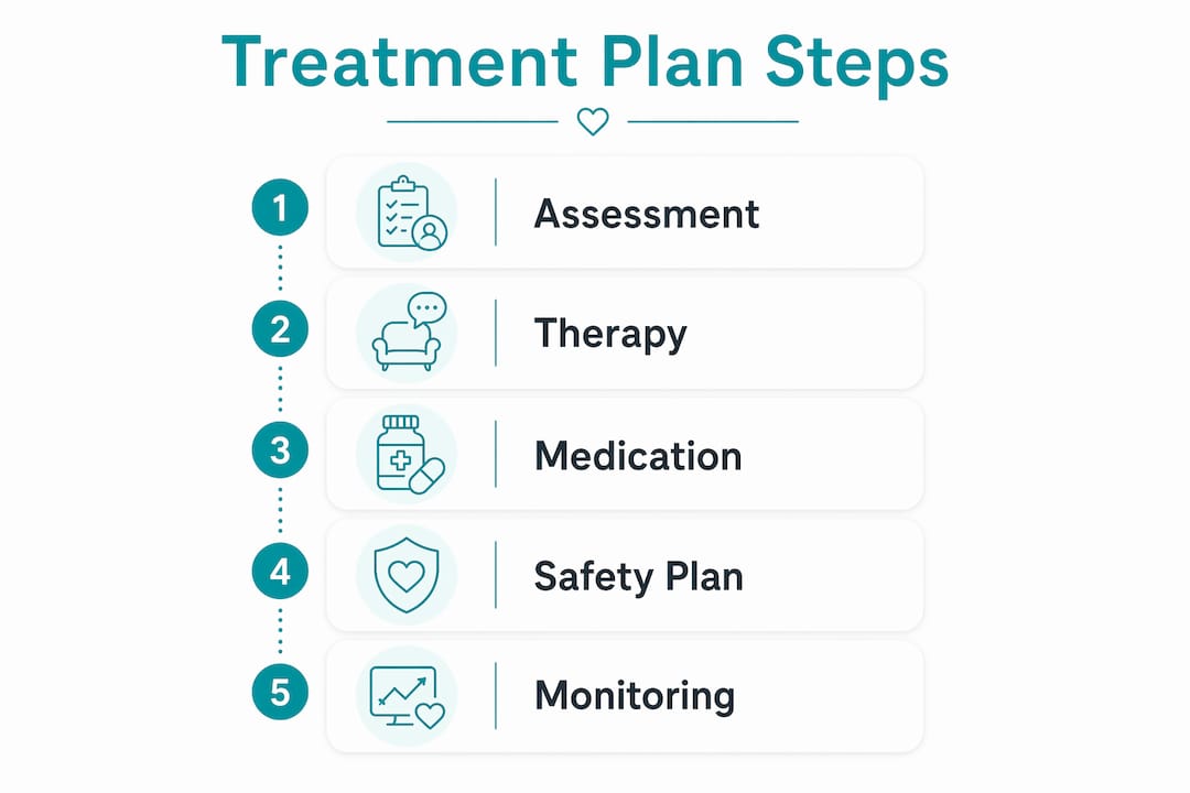 Infographic outlining teen depression treatment steps