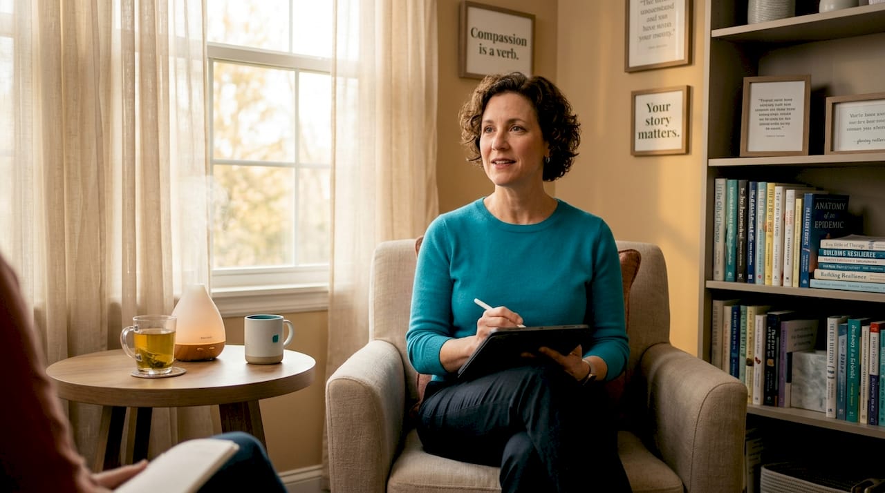 Therapist conducting calm therapy session