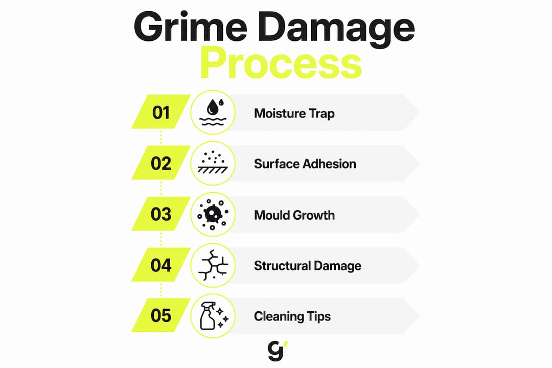 Infographic explaining grime damage stages and prevention
