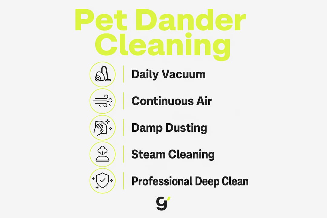 Infographic illustrating pet dander cleaning steps
