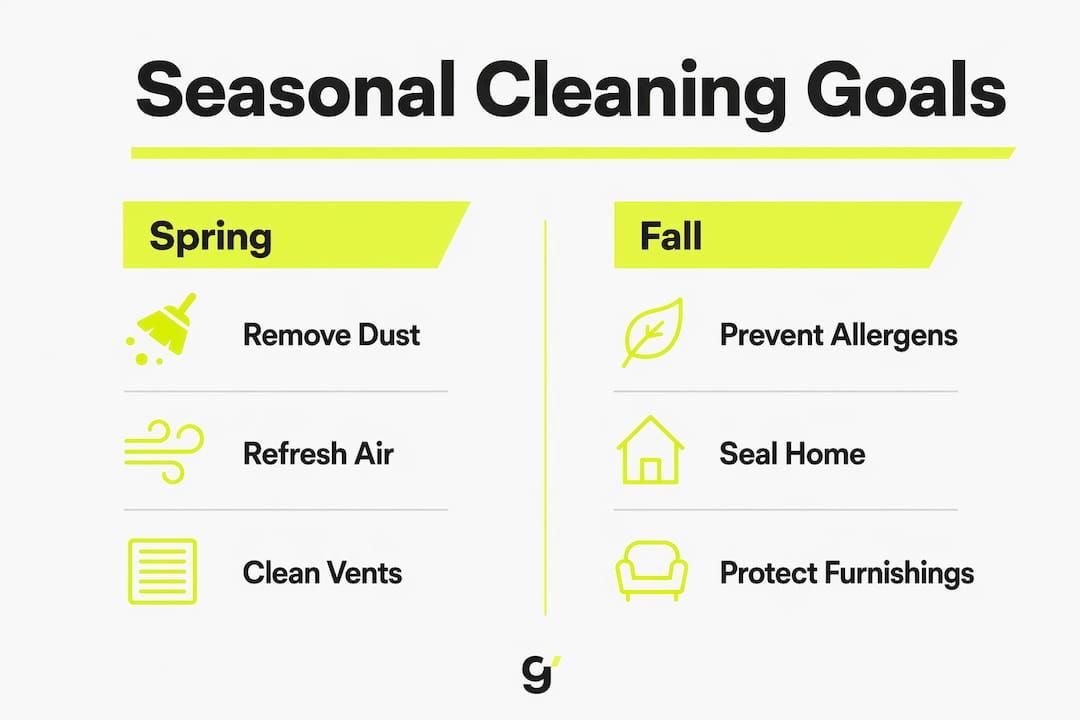 Infographic comparing spring and fall cleaning goals