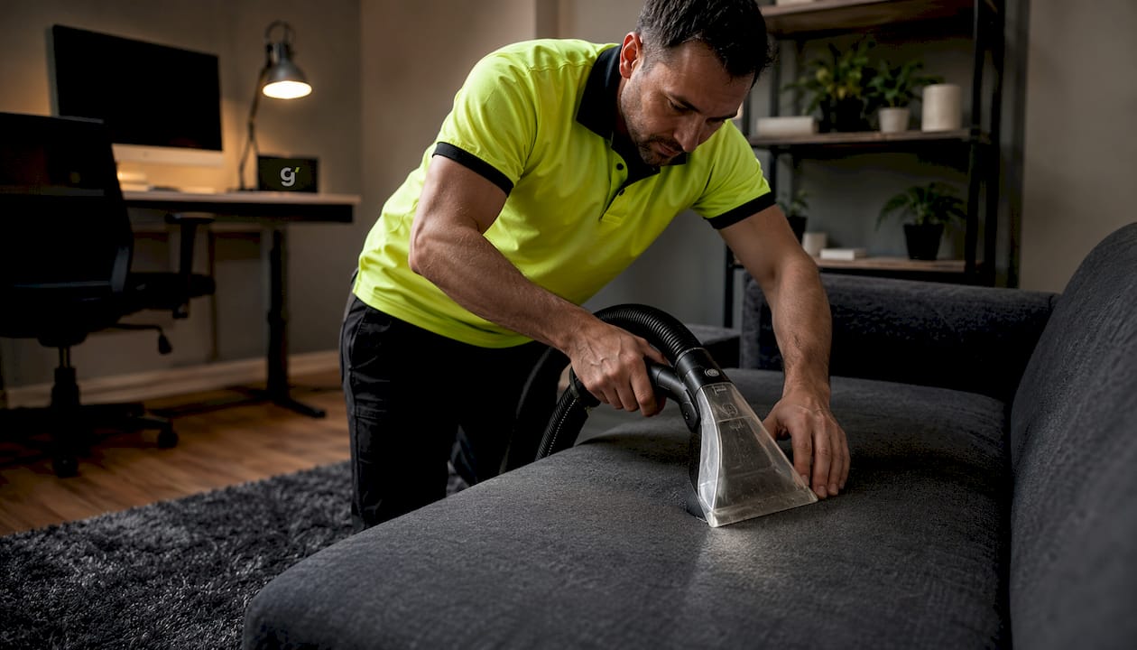Professional using chemical-free upholstery machine