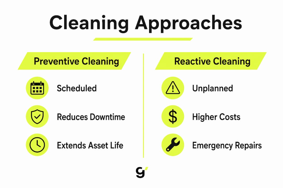 Infographic comparing preventive and reactive cleaning