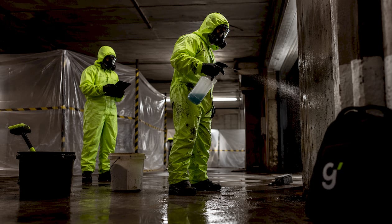 Team conducting professional garage decontamination