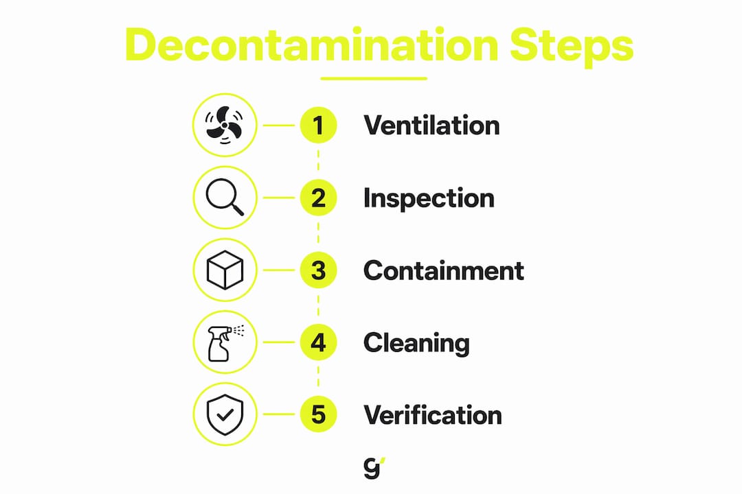 Infographic showing five-step garage decontamination process