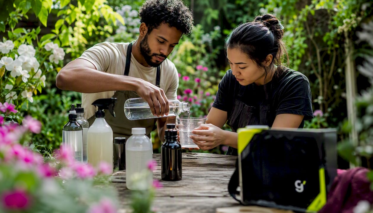 Hands examining chemical-free cleaning products