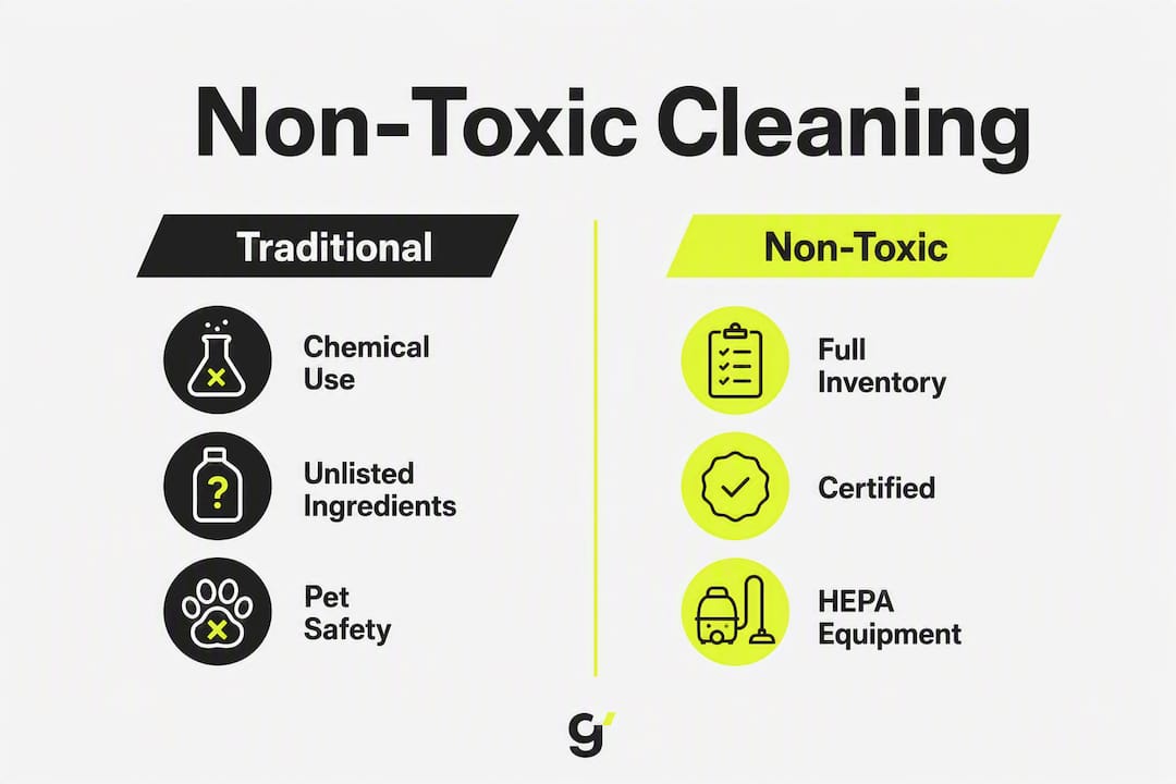 Infographic comparing traditional and non-toxic cleaning features