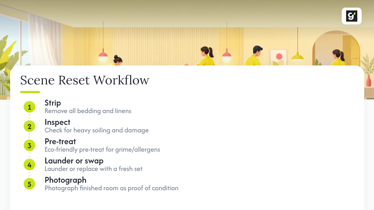 Five-stage linen turnover remediation workflow