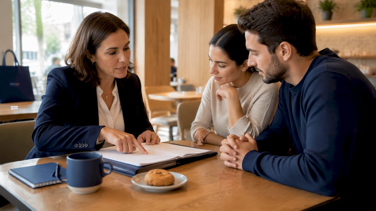 Lawyer advising couple on guardianship process