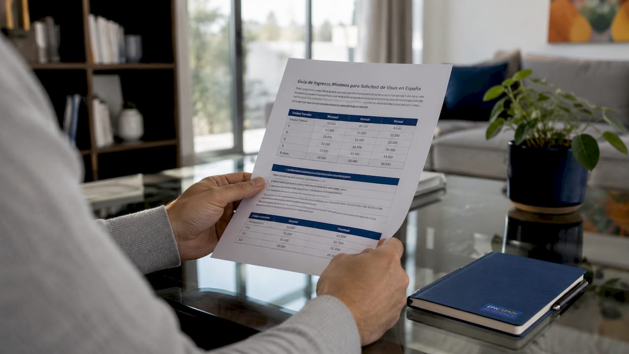 Hands holding Spanish visa income guideline paper